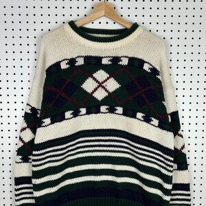 Structure Striped Chunky Knit Sweater Medium Golf Preppy‎ Grandpa 90s Cable Vtg